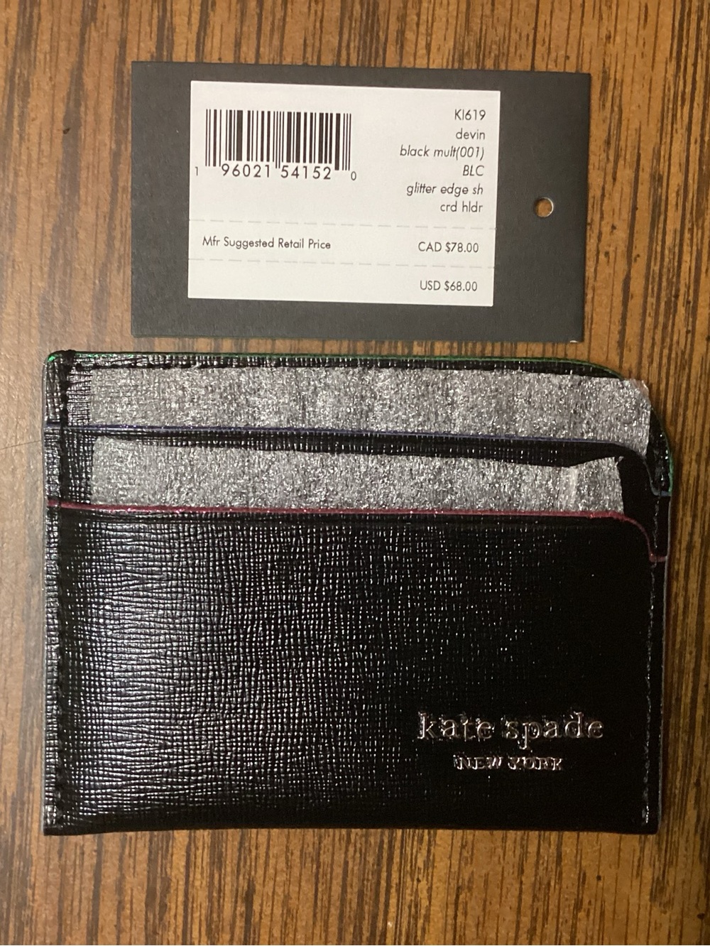 Kate Spade Devin Glitter Edge Cardholder With Dust bag, NWT